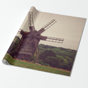 Papel De Presente Velho moinho de vento. Paisagem do outono. Arquite