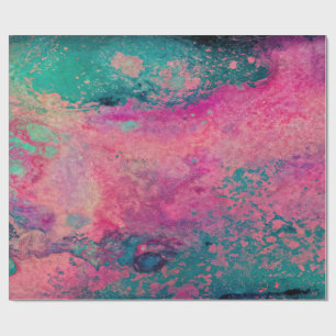 Papel De Presente “Vellum Etéreo” – Abstrato Azul Turquesa Rosa   
