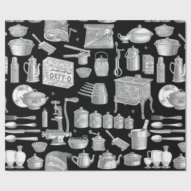 Papel De Presente velocista antigo cozinheiro preto-branco (Aberto)