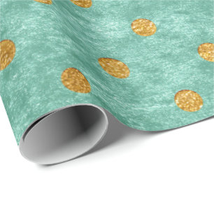 Papel De Presente Velvet Polka Tiny Ouro Dots Teal Aqua Tiffany