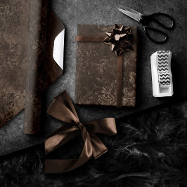 Papel De Presente Velvety Bronze Damask | Grunge Barroco Marrom