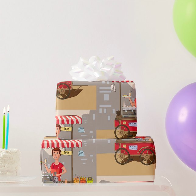 Papel De Presente Vendedor de Comida de Rua Sorridente Carrinho de C (Criador carregado)