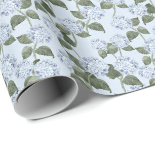 Papel De Presente Verão de Hortênsia Azul Jardim Textura de Linho