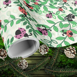 Papel De Presente Verão - Joaninhas, Borboletas e Folhas - Rolo
