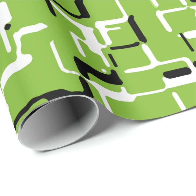 Papel De Presente Verde/Branco/Preto Alegre Moderno (Ponta do rolo)