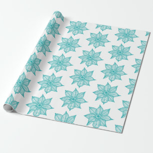 Papel De Presente Verde-claro-marinho-claro nas flores brancas