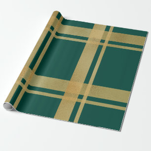 Papel De Presente Verde clássico e Dourado Tartan