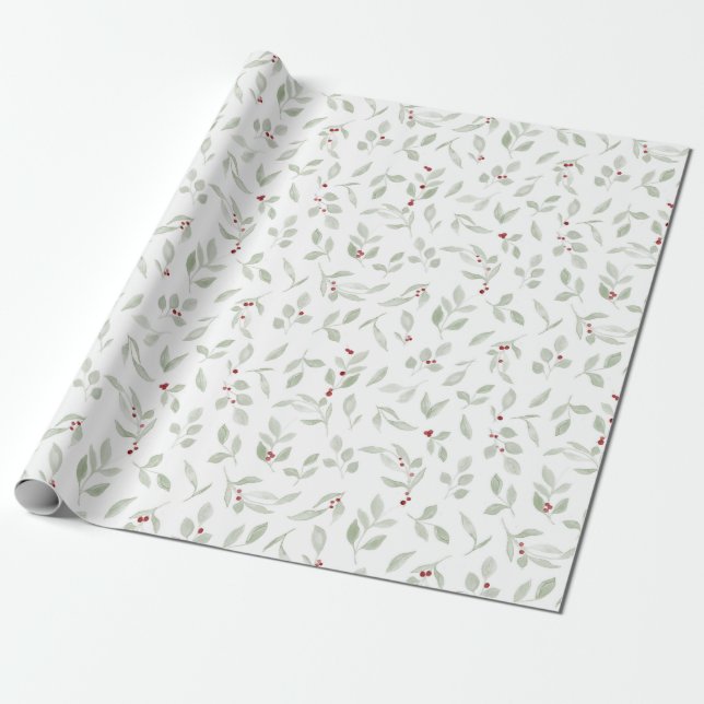 Papel De Presente Verde com Berries Vermelhos (Desenrolado)