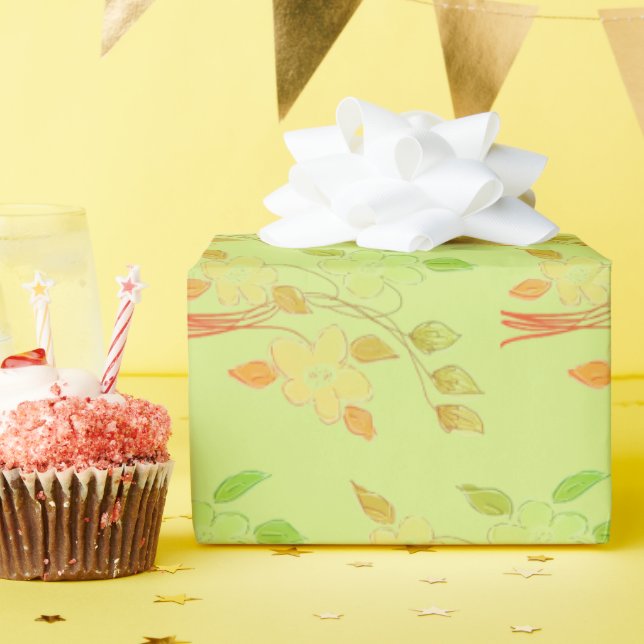 Papel De Presente Verde Com Laranja E Amarelo (Festa de aniversário)