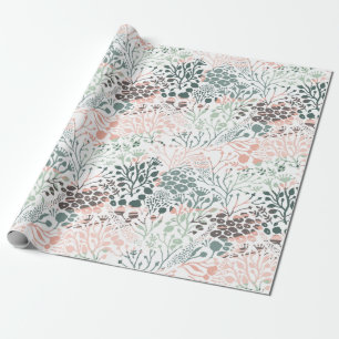 Papel De Presente Verde Cor-de-rosa Elegante Mint Floral Botânica