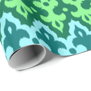 Papel De Presente Verde do damasco, da turquesa & de jade de Ikat do
