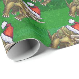 Papel De Presente Verde do Natal do Triceratops