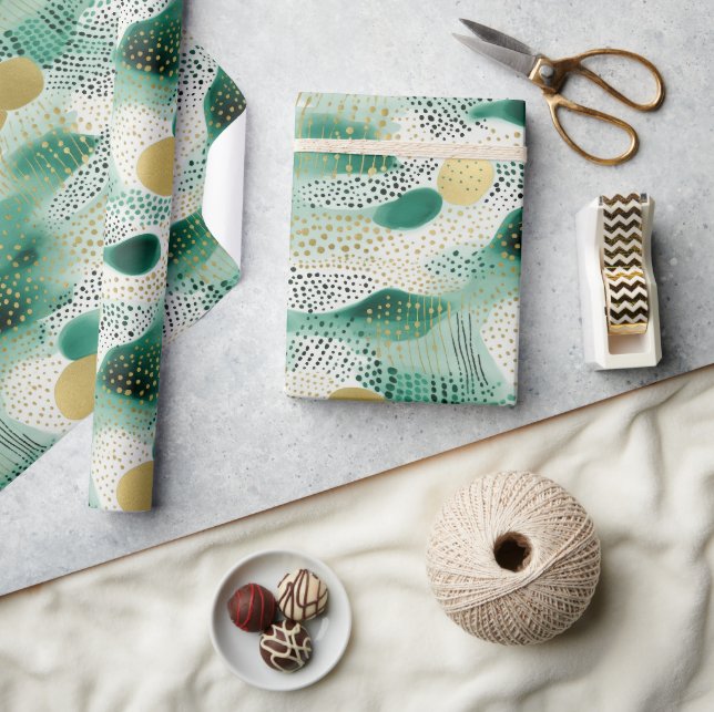 Papel De Presente Verde Dourado Branco Aniversário Abstrato (Artesanato)