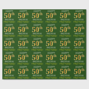 Papel De Presente Verde, Dourado "FELIZ 50º ANIVERSÁRIO"
