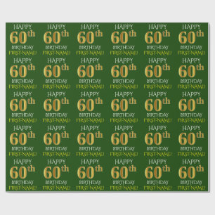 Papel De Presente Verde, Dourado "FELIZ 60º ANIVERSÁRIO"