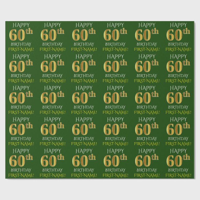 Papel De Presente Verde, Dourado "FELIZ 60º ANIVERSÁRIO" (Aberto)