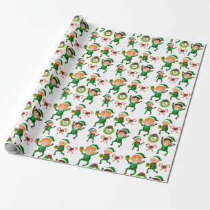 Papel De Presente Verde Elf Candy Cane Watercolor