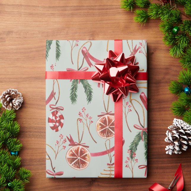 Papel De Presente Verde Escandinavo Russo e Citro de Aquarela (Criador carregado)