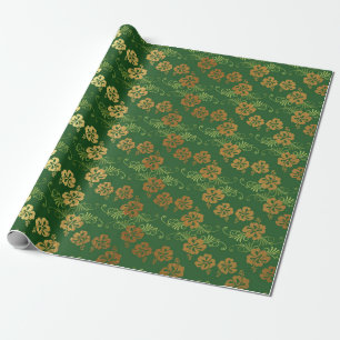 Papel De Presente Verde esmeralda GoldenChic de folhas florais