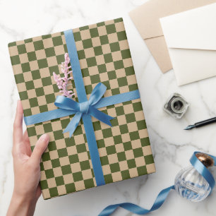 Papel De Presente Verde Exército com Estilo de Quadrado Bege