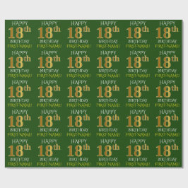 Papel De Presente Verde, Faux Dourado "FELIZ 18 ANOS"