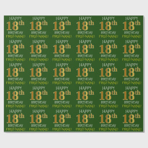 Papel De Presente Verde, Faux Dourado "FELIZ 18 ANOS"