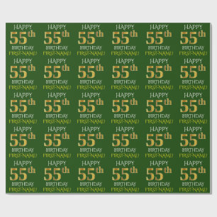 Papel De Presente Verde, Faux Dourado "FELIZ 55 ANOS"