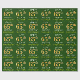 Papel De Presente Verde, Faux Dourado "FELIZ 65 ANOS"