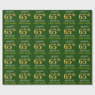 Papel De Presente Verde, Faux Dourado "FELIZ 65 ANOS"