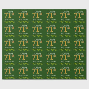 Papel De Presente Verde, Faux Dourado "FELIZ 71rua ANIVERSÁRIO"