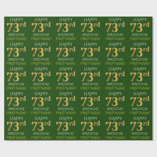 Papel De Presente Verde, Faux Dourado "FELIZ 73º ANIVERSÁRIO" (Aberto)