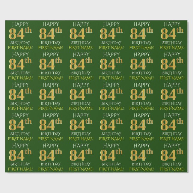 Papel De Presente Verde, Faux Dourado "FELIZ 84 ANOS" (Aberto)