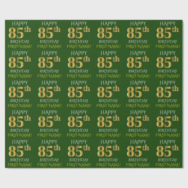 Papel De Presente Verde, Faux Dourado "FELIZ 85 ANOS" (Aberto)