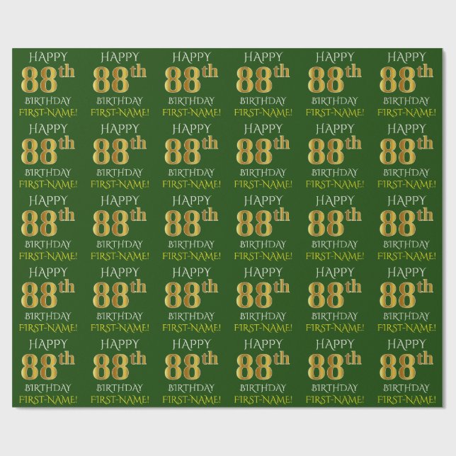 Papel De Presente Verde, Faux Dourado "FELIZ 88 ANOS" (Aberto)