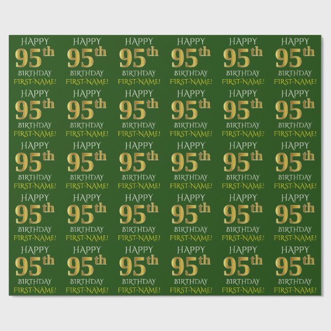 Papel De Presente Verde, Faux Dourado "FELIZ 95 ANOS" (Aberto)