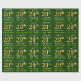 Papel De Presente Verde, Faux Dourado "FELIZ ANIVERSÁRIO 20"