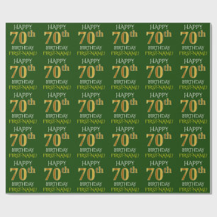Papel De Presente Verde, Faux Dourado "FELIZ ANIVERSÁRIO 70"