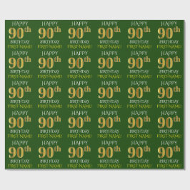 Papel De Presente Verde, Faux Dourado "FELIZ ANIVERSÁRIO 90"