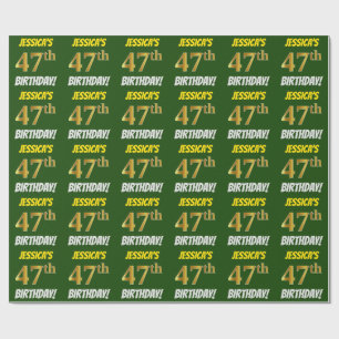 Papel De Presente Verde, Faux/Imitação Dourada, "47º ANIVERSÁRIO"