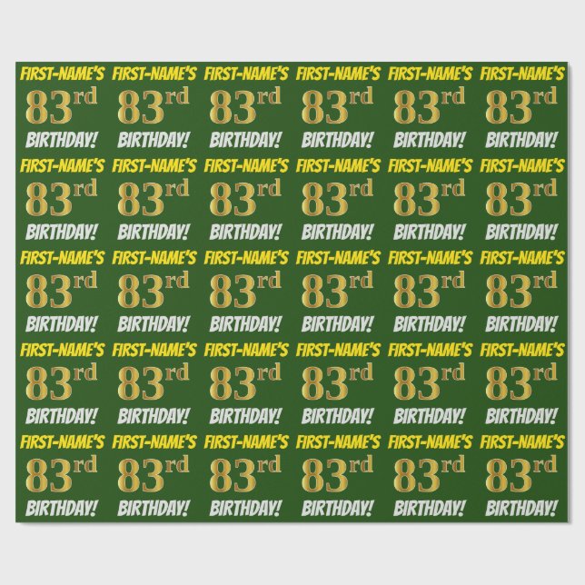 Papel De Presente Verde, Faux/Imitação Dourada, "83º ANIVERSÁRIO" (Aberto)