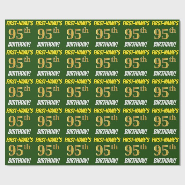 Papel De Presente Verde, Faux/Imitação Dourada, "95 ANOS" (Aberto)