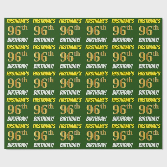 Papel De Presente Verde, Faux/Imitação Dourada, "96º ANIVERSÁRIO" (Aberto)
