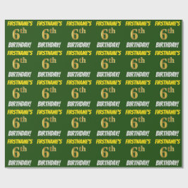 Papel De Presente Verde, Faux/Imitação Dourada, "ANIVERSÁRIO 6"