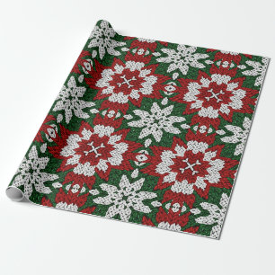 Papel De Presente Verde Festivo Vermelho e Branco Nórdico Tecido (2)