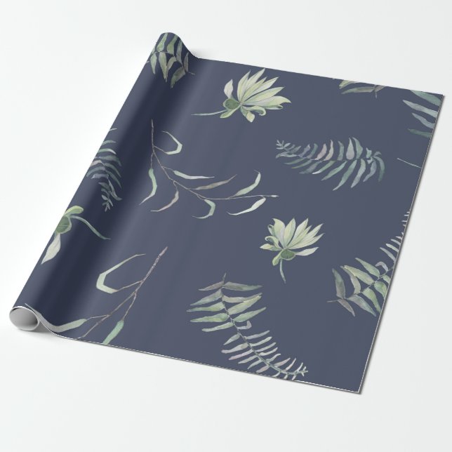 Papel De Presente Verde Floral (Desenrolado)