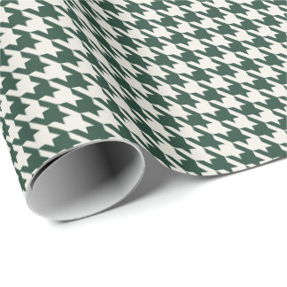 Papel De Presente Verde Floresta & Marfim Padrão Houndstooth | Elega