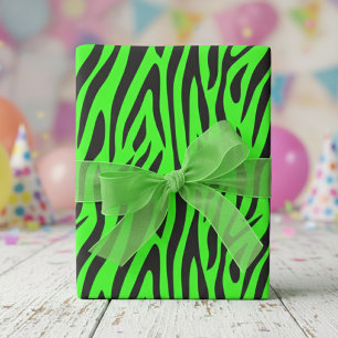 Papel De Presente Verde Fluorescente Pequeno Estampa de Zebra