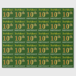Papel De Presente Verde, Imitação Dourada, "10º ANIVERSÁRIO"
