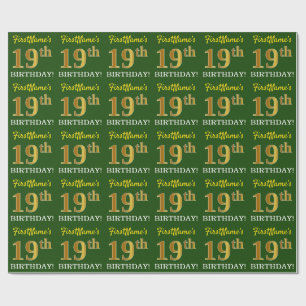 Papel De Presente Verde, Imitação Dourada: "19º ANIVERSÁRIO"