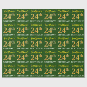 Papel De Presente Verde, Imitação Dourada: "24º ANIVERSÁRIO"
